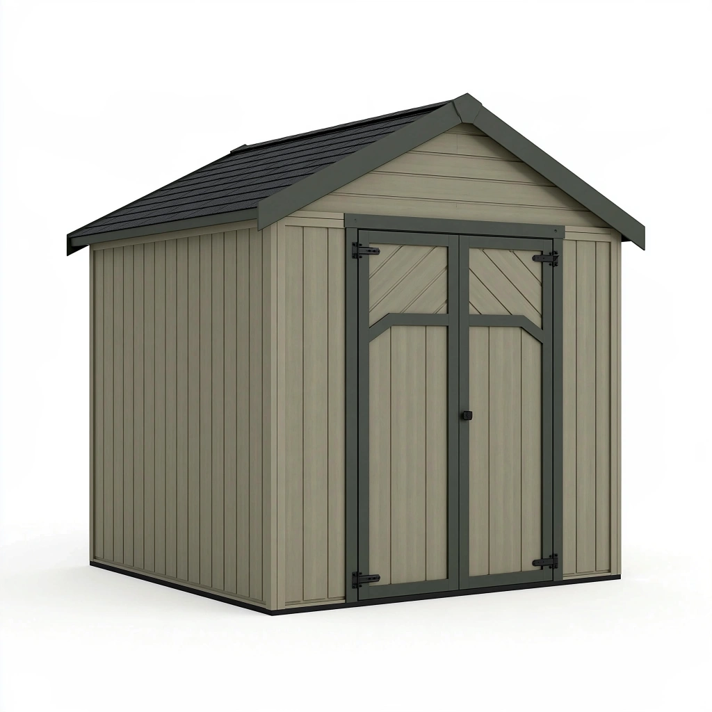 Abri de jardin 213 x 191 x 227 cm en résine beige et anthracite avec double porte