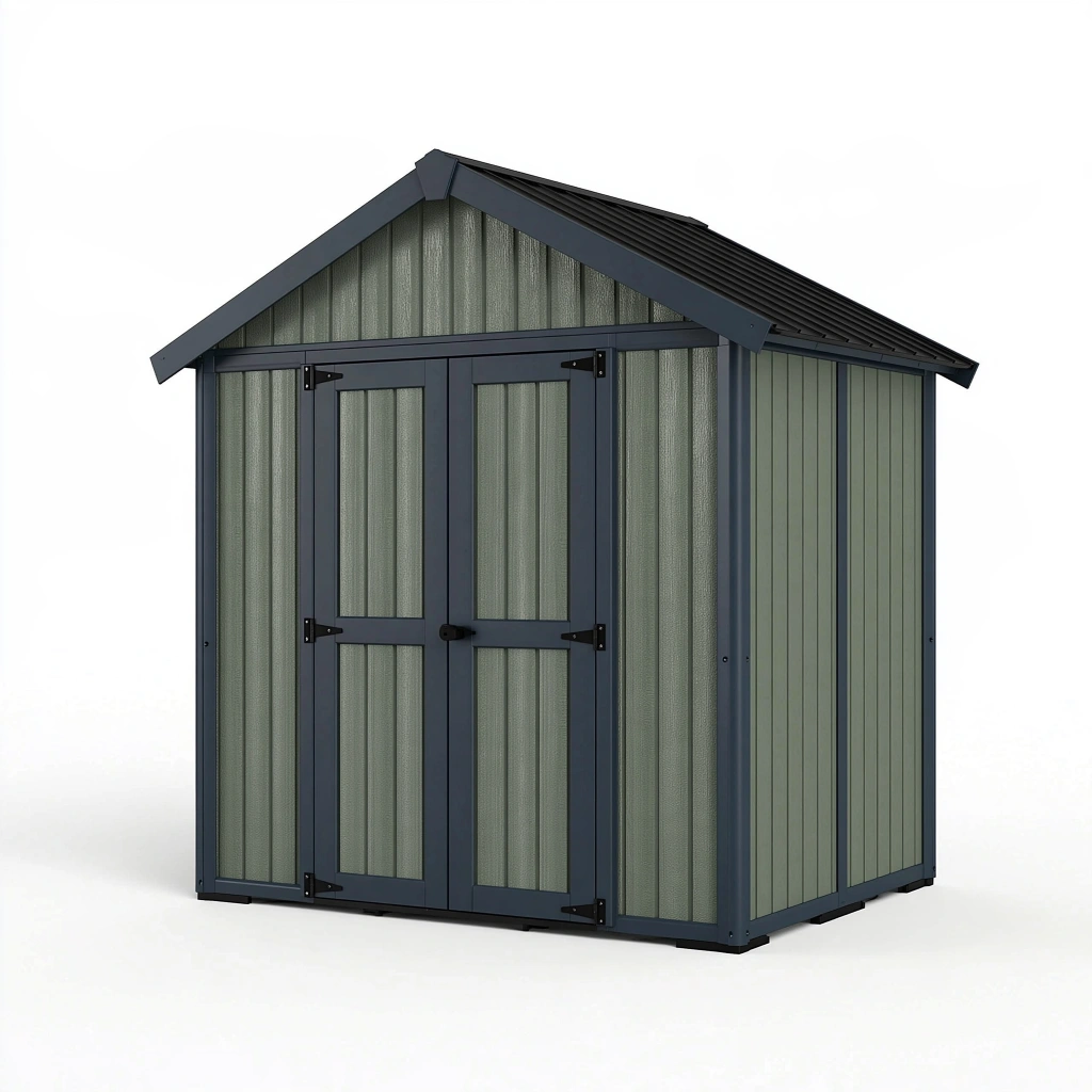 Abri de jardin 213 cm - 130 cm - 184 cm en acier vert gris anthracite à toit à deux pentes