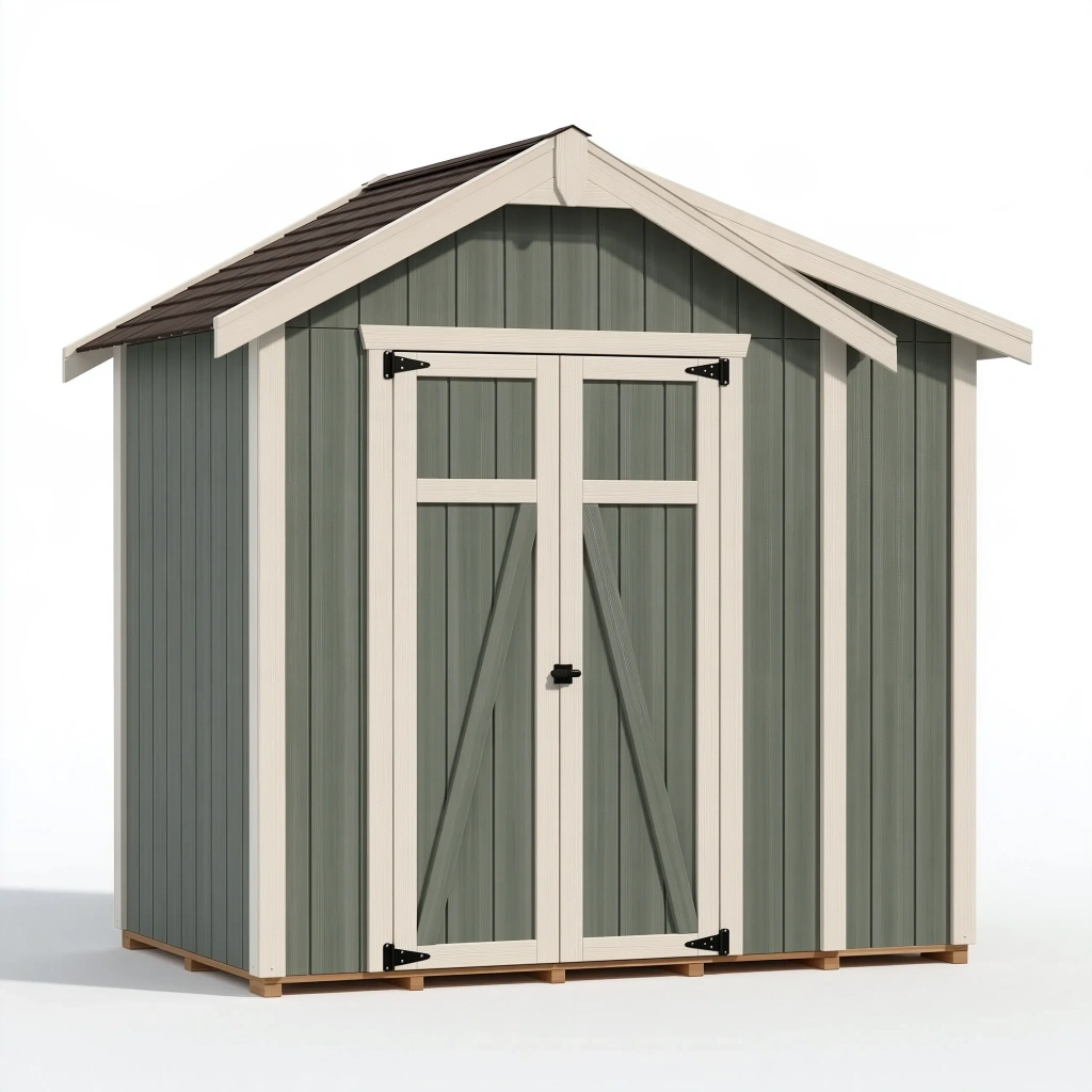 Abri de jardin 180 x 120 x 200 cm en bois vert sauge et beige - rangement extérieur à double porte