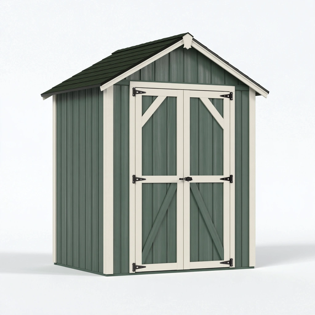 Abri de jardin 183 x 122 x 204 cm en résine vert foncé et beige à double porte