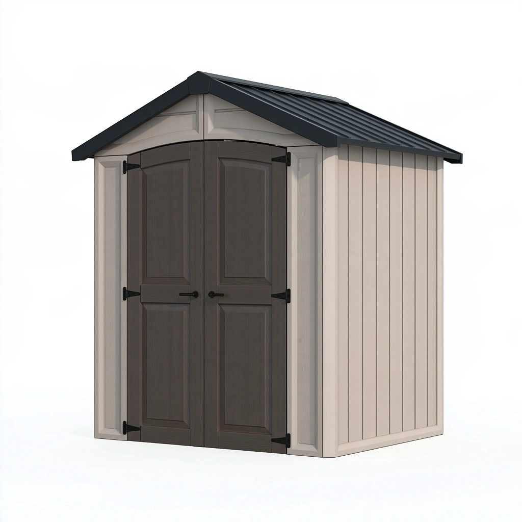 Abri de jardin 185 x 110 x 195 cm en résine beige et anthracite à double porte