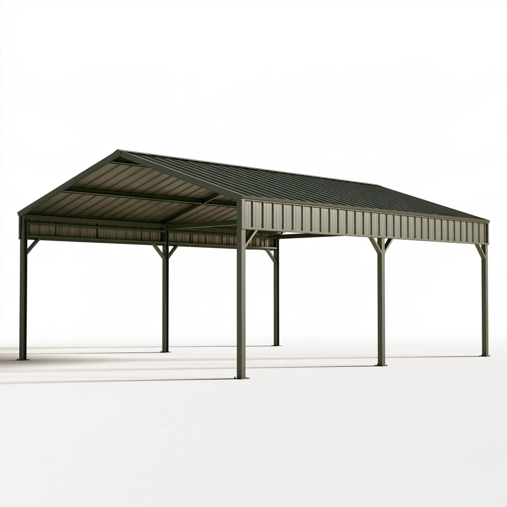 Abri voiture 600 x 300 x 270 cm en métal vert foncé à toit double pente