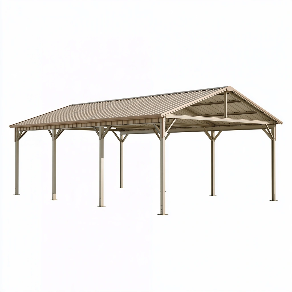 Carport extérieur 600 x 300 x 270 cm en métal beige avec toit à deux pentes