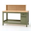 Établi d'atelier 160 x 60 x 150 cm en bois et métal vert avec rangement