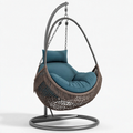 Fauteuil suspendu 105 x 105 x 195 cm en métal et corde brun bleu avec support