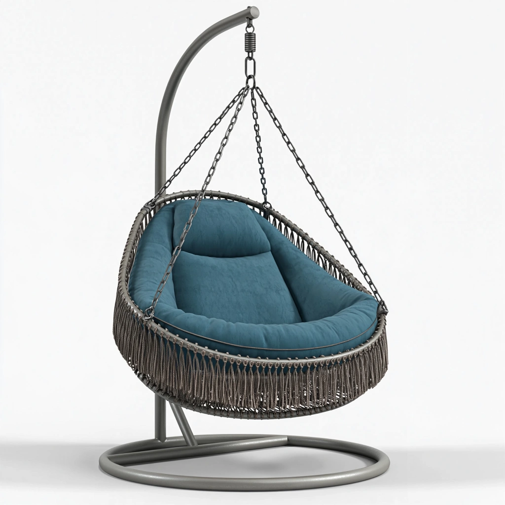 Fauteuil suspendu 105 x 105 x 195 cm en métal gris et textile bleu pétrole style bohème