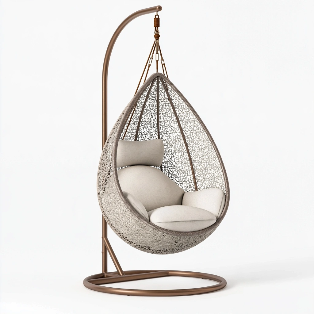 Fauteuil suspendu 105 x 105 x 195 cm en métal brun et résine tressée beige style bohème