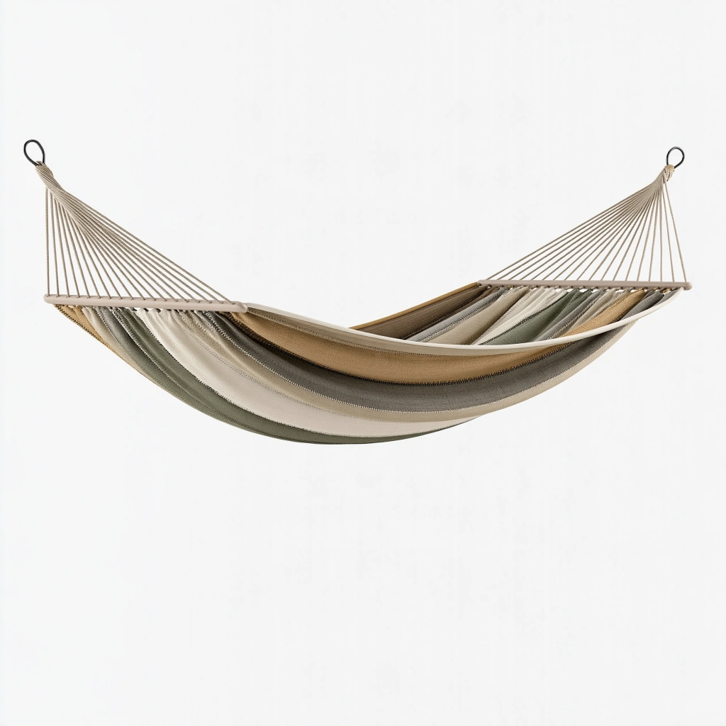 Hamac 300 x 100 cm en tissu beige gris avec barres en bois pour jardin