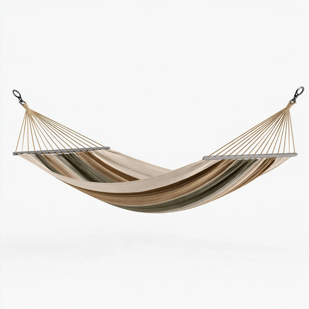 Hamac à barres 320 x 100 cm en toile rayée beige marron vert pour jardin
