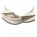 Hamac 200 x 100 cm en coton vert et beige avec barres en bois style bohème