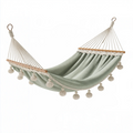 Hamac 300 x 100 cm en coton vert sauge avec franges pour jardin