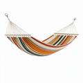 Hamac 200 x 100 cm en coton rayé orange écru vert bleu avec barres pour jardin