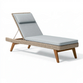 Chaise longue de jardin 200 cm en résine tressée beige avec coussin gris dossier réglable