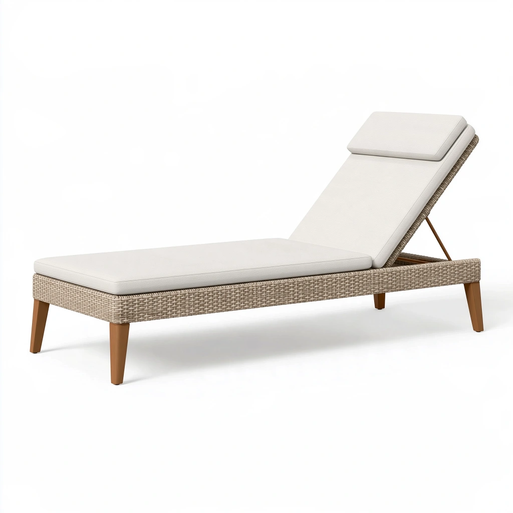 Bain de soleil 200 x 65 cm en résine tressée beige avec dossier réglable