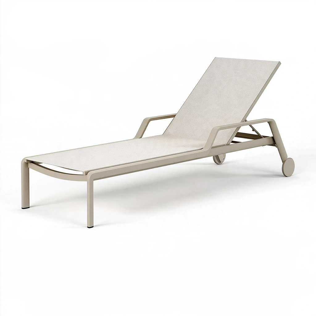 Bain de soleil 200 x 70 cm en métal et textile beige inclinable à roulettes