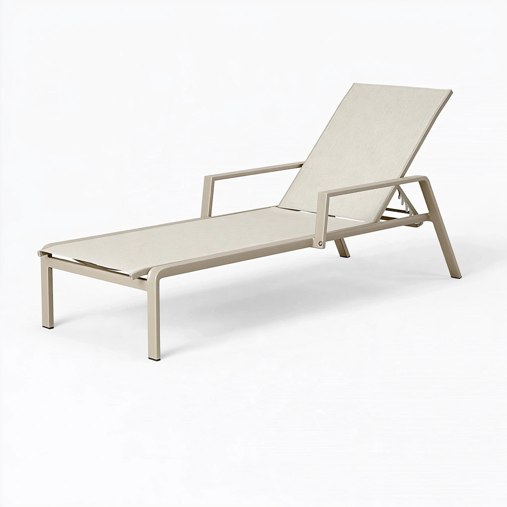 Chaise longue 195 x 65 x 88 cm aluminium beige - dossier inclinable extérieur contemporain