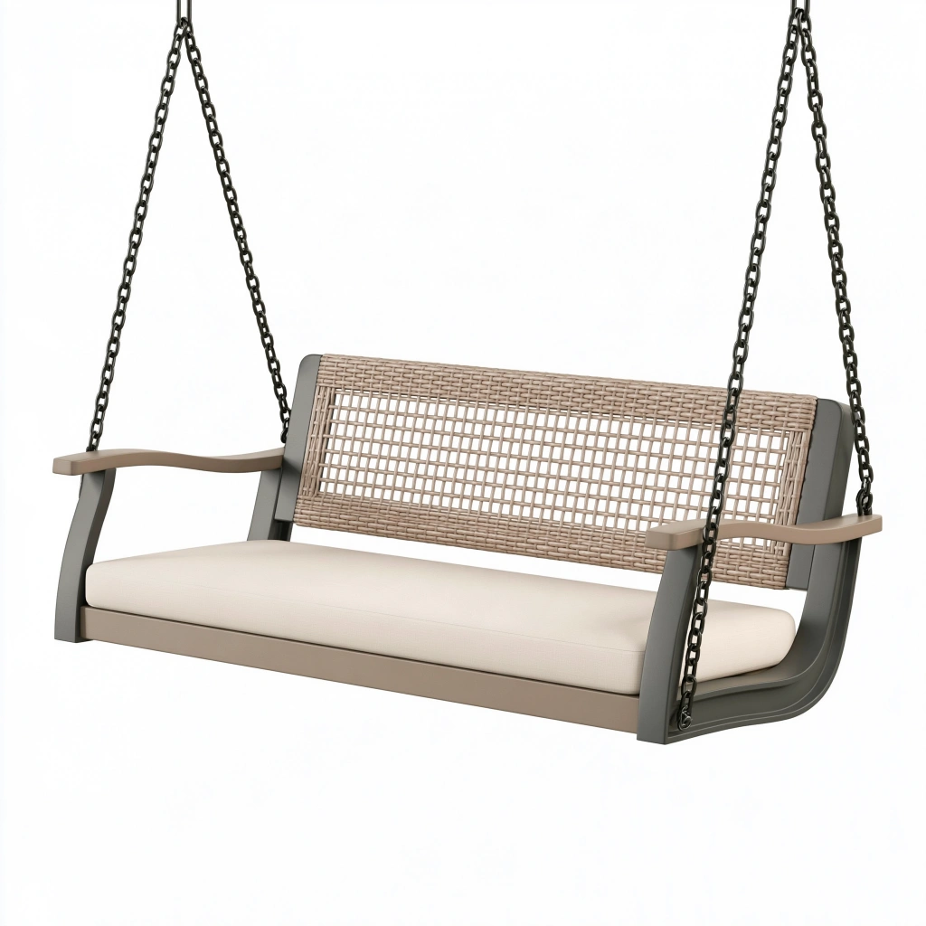 Balancelle de jardin 150 x 65 x 55 cm en métal et fibres tressées beige grise avec assise rembourrée