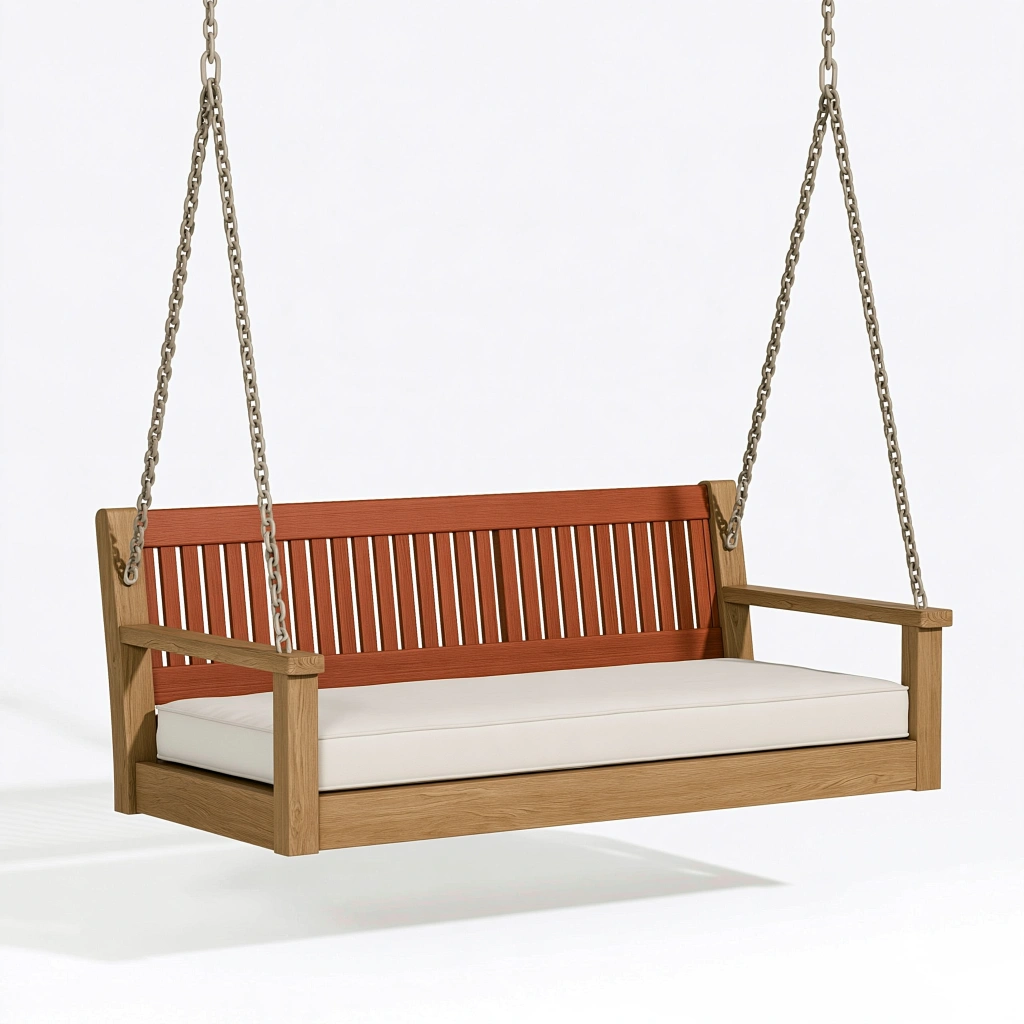 Balancelle suspendue 2 places 180 x 70 x 75 cm en bois marron avec assise beige style contemporain