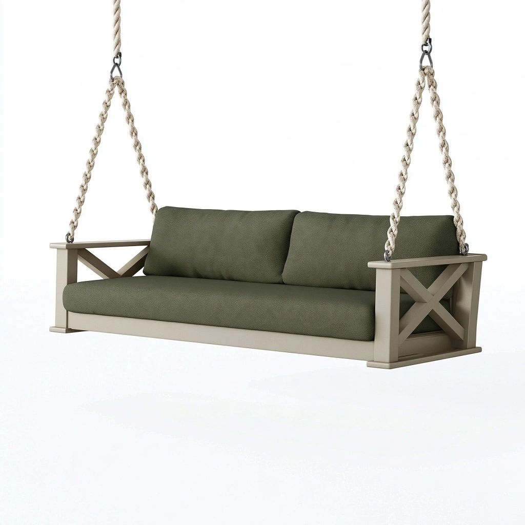 Balancelle de jardin 180 x 70 x 65 cm en bois beige avec cordes tressées style rustique