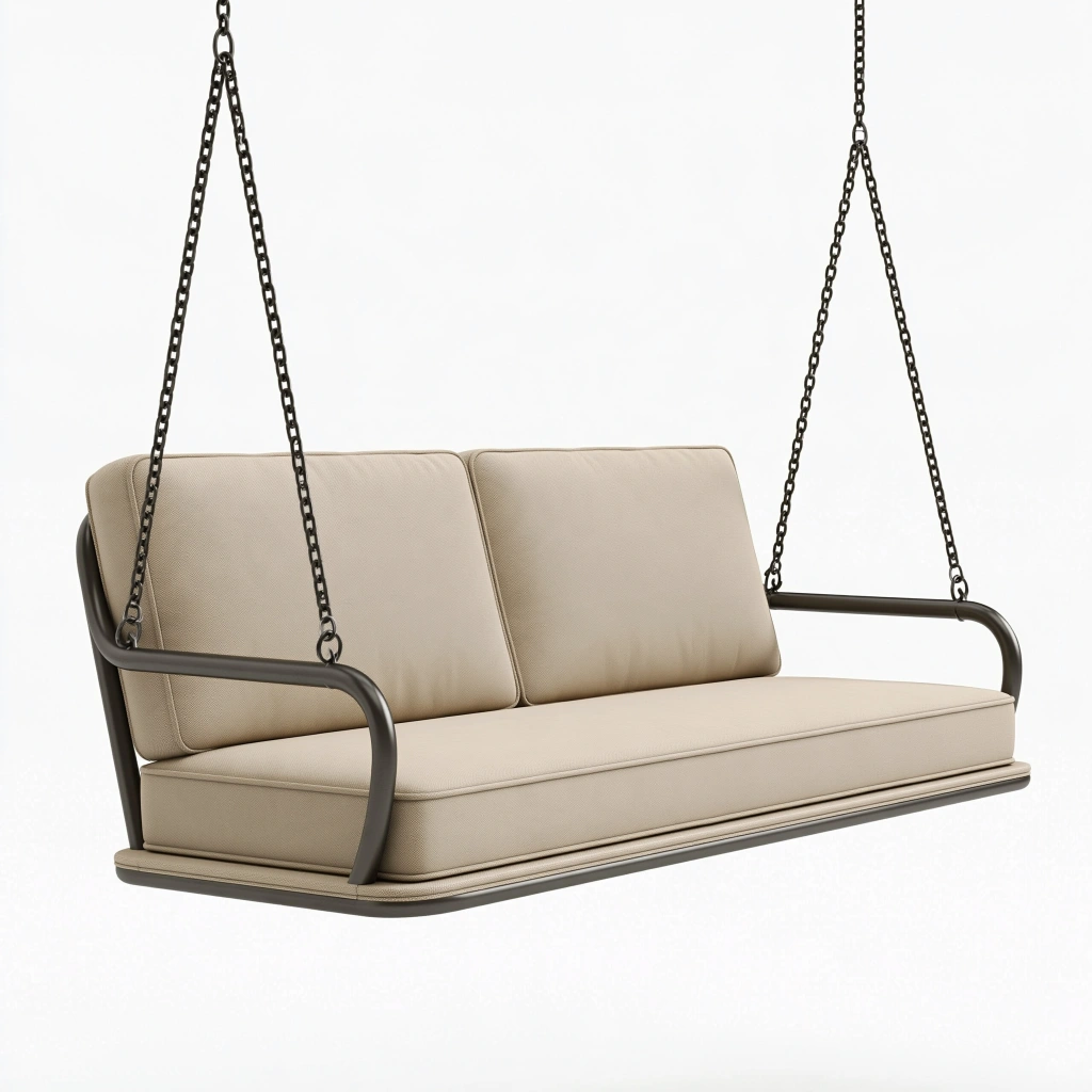 Balancelle de jardin 2 places 130 x 65 x 180 cm acier noir tissu beige suspendue