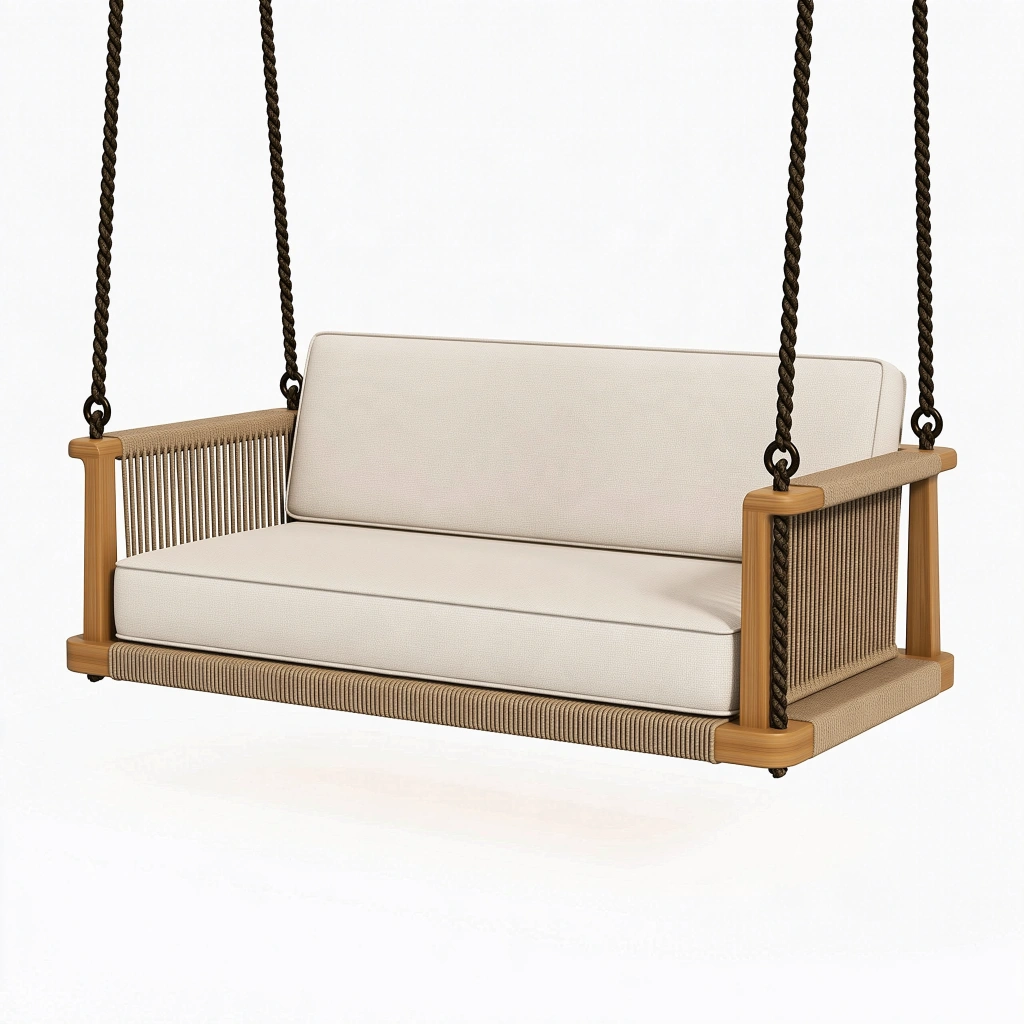 Balancelle canapé suspendue 140 x 75 x 65 cm en bois beige style naturel pour extérieur