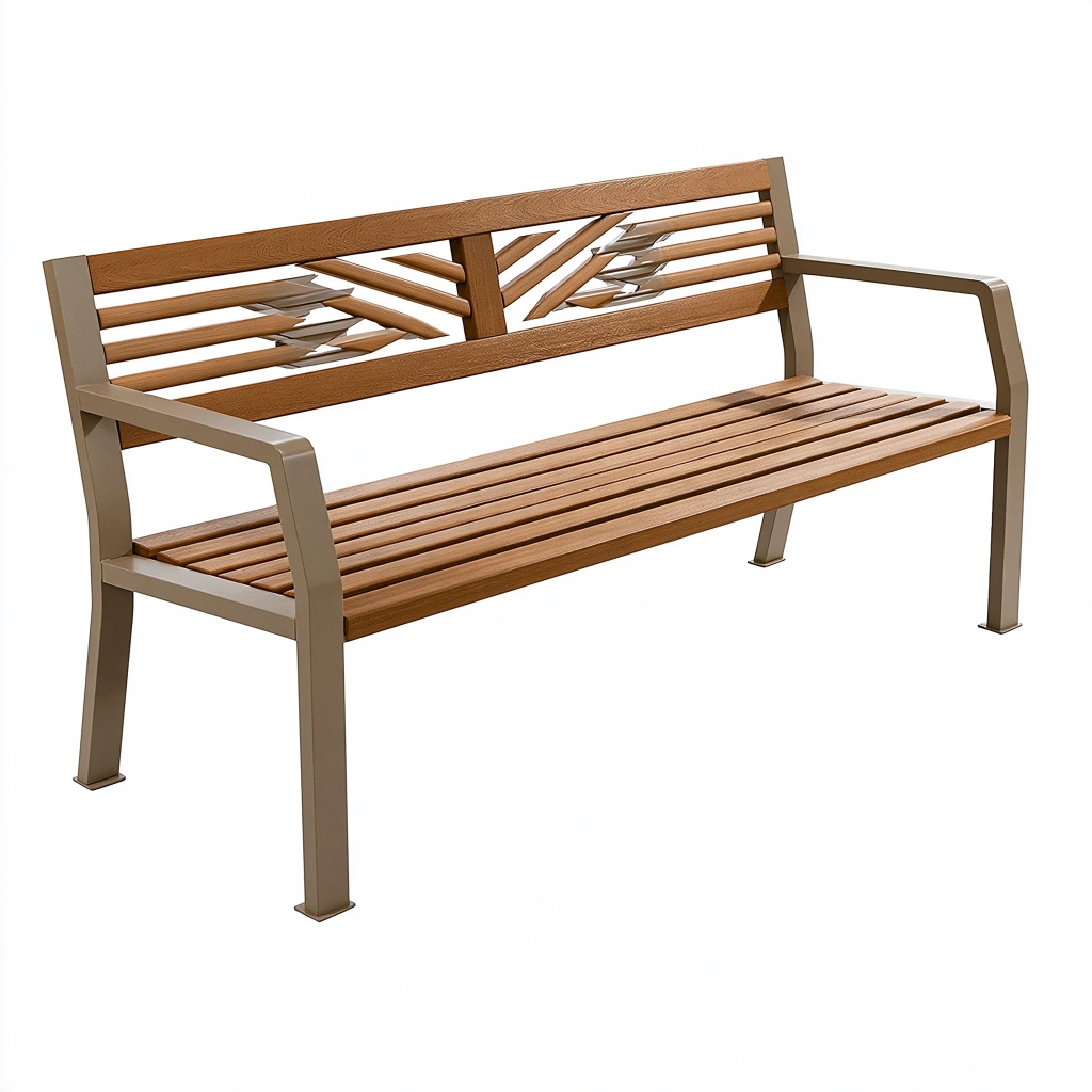 Banc de jardin 150 x 60 x 85 cm en bois et métal marron taupe à dossier ajouré