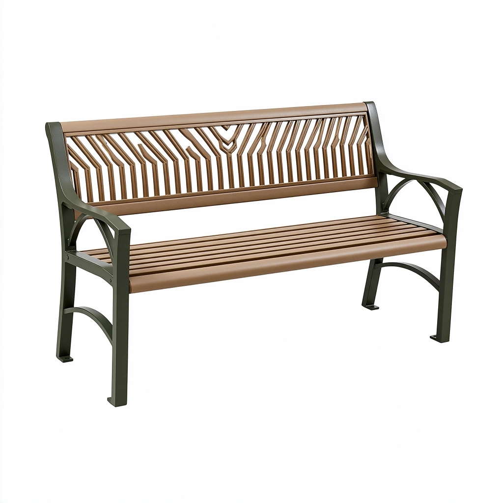 Banc de jardin 120 cm en métal marron et noir avec accoudoirs style classique