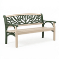 Banc de jardin 122 x 60 x 87 cm en plastique vert et beige avec accoudoirs motif végétal